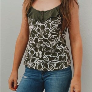 olive green floral summer tank top